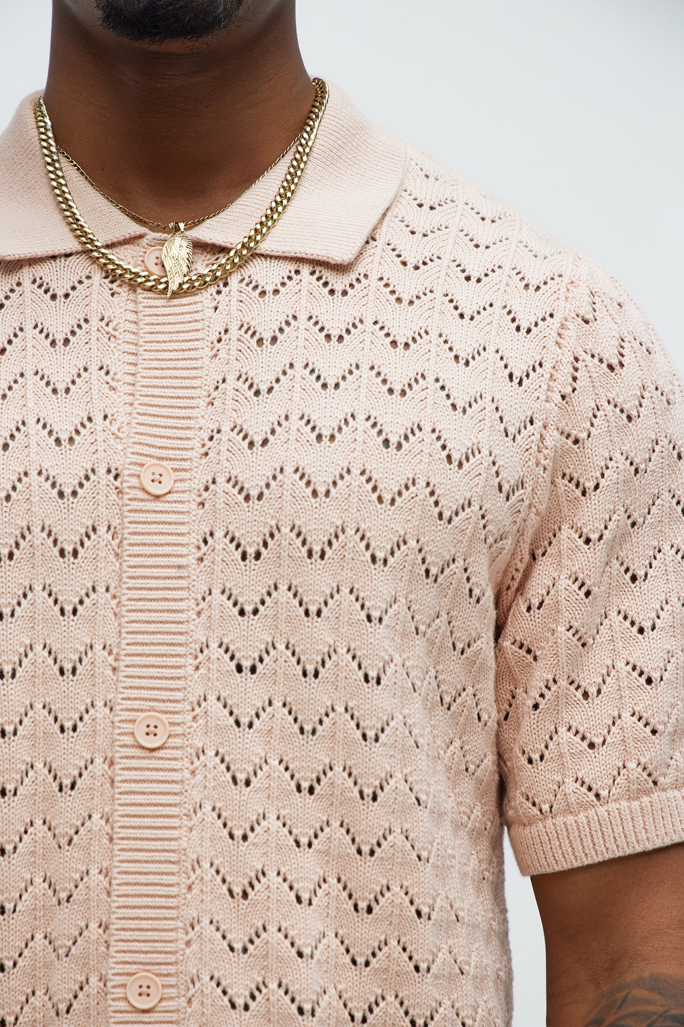 Waterfall Texture Open Knit Shirt - Mauve