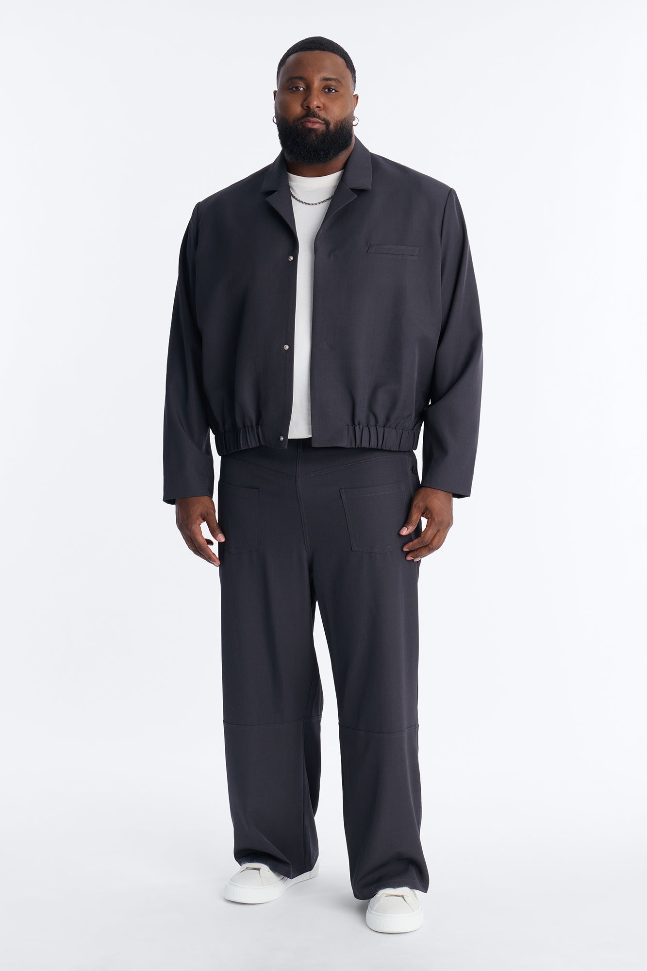 Cropped Inverted Details Blazer - Grey