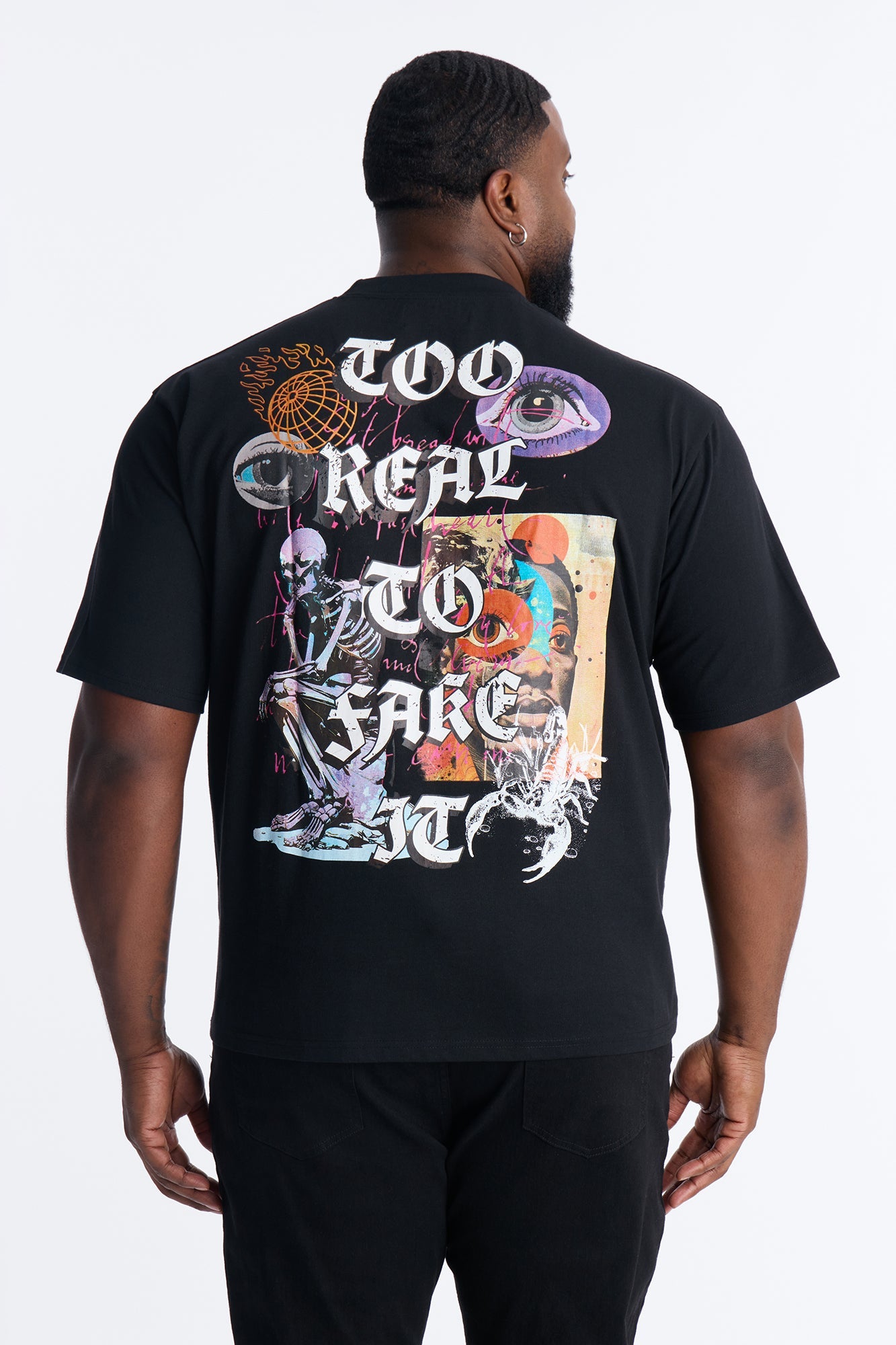 Too Real Embroidery Short Sleeve Tee - Black