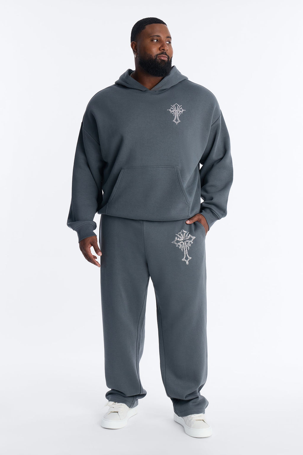 Blessed Rhinestone Pearl Sweatpants - Charcoal