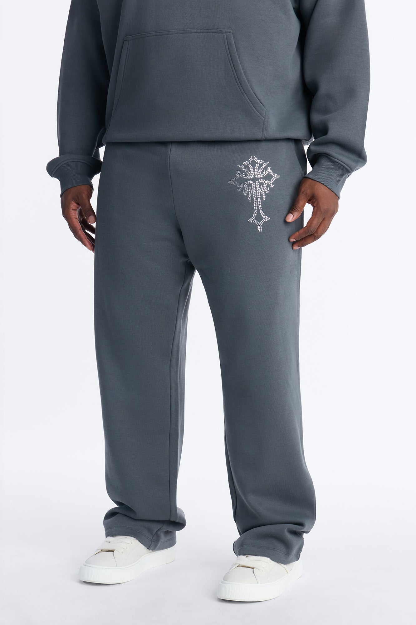 Blessed Rhinestone Pearl Sweatpants - Charcoal