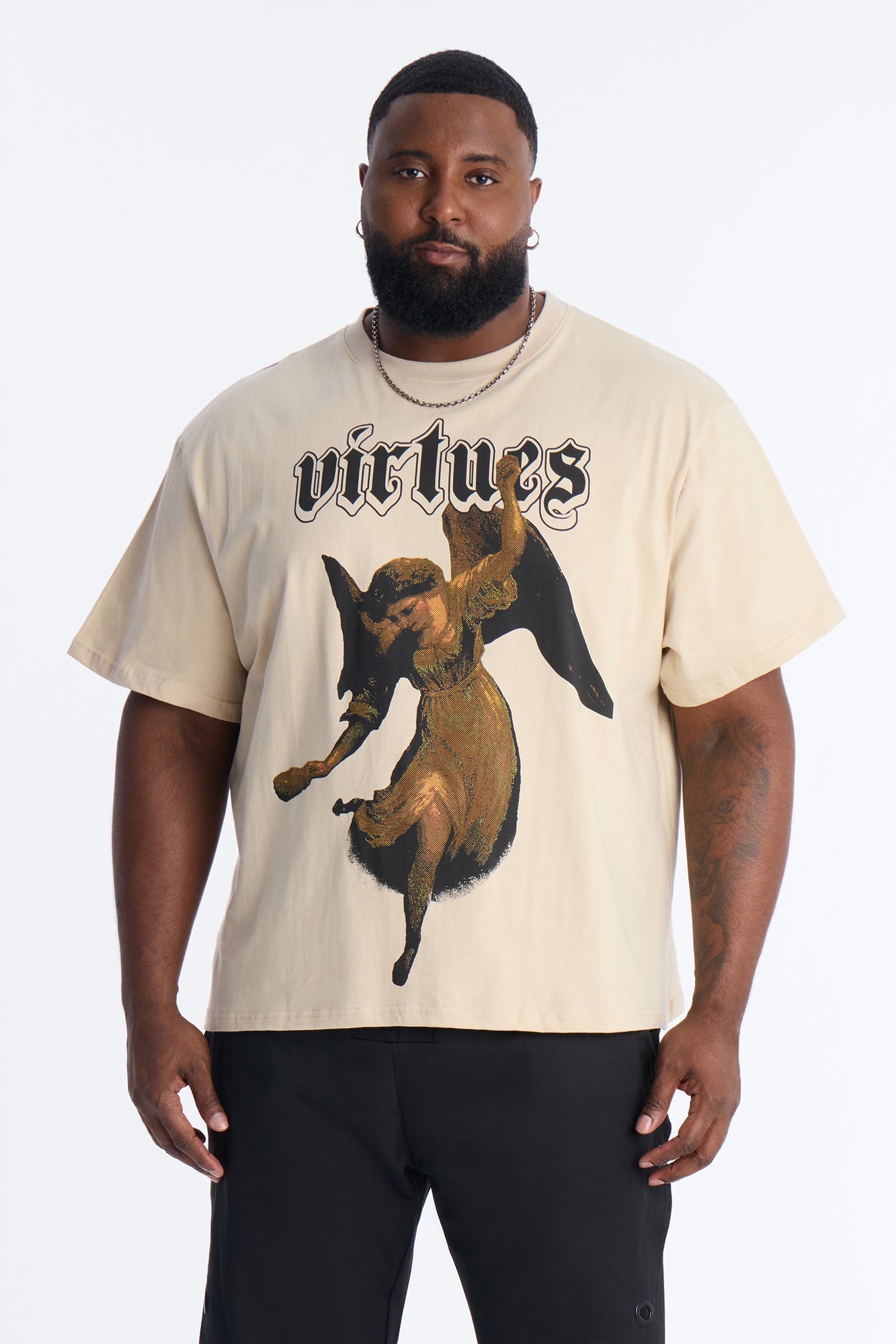 Oversized Affirmational Virtues Short Sleeve Tee - Sand