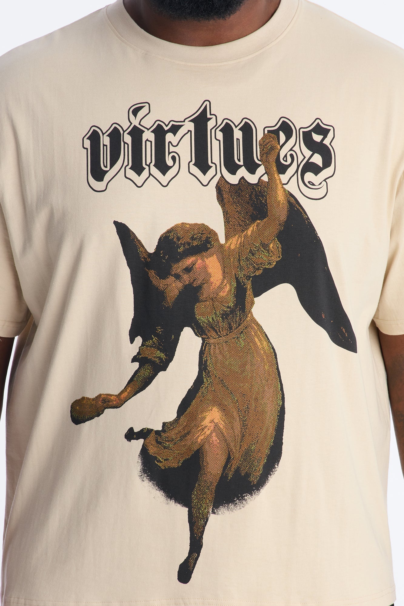 Oversized Affirmational Virtues Short Sleeve Tee - Sand
