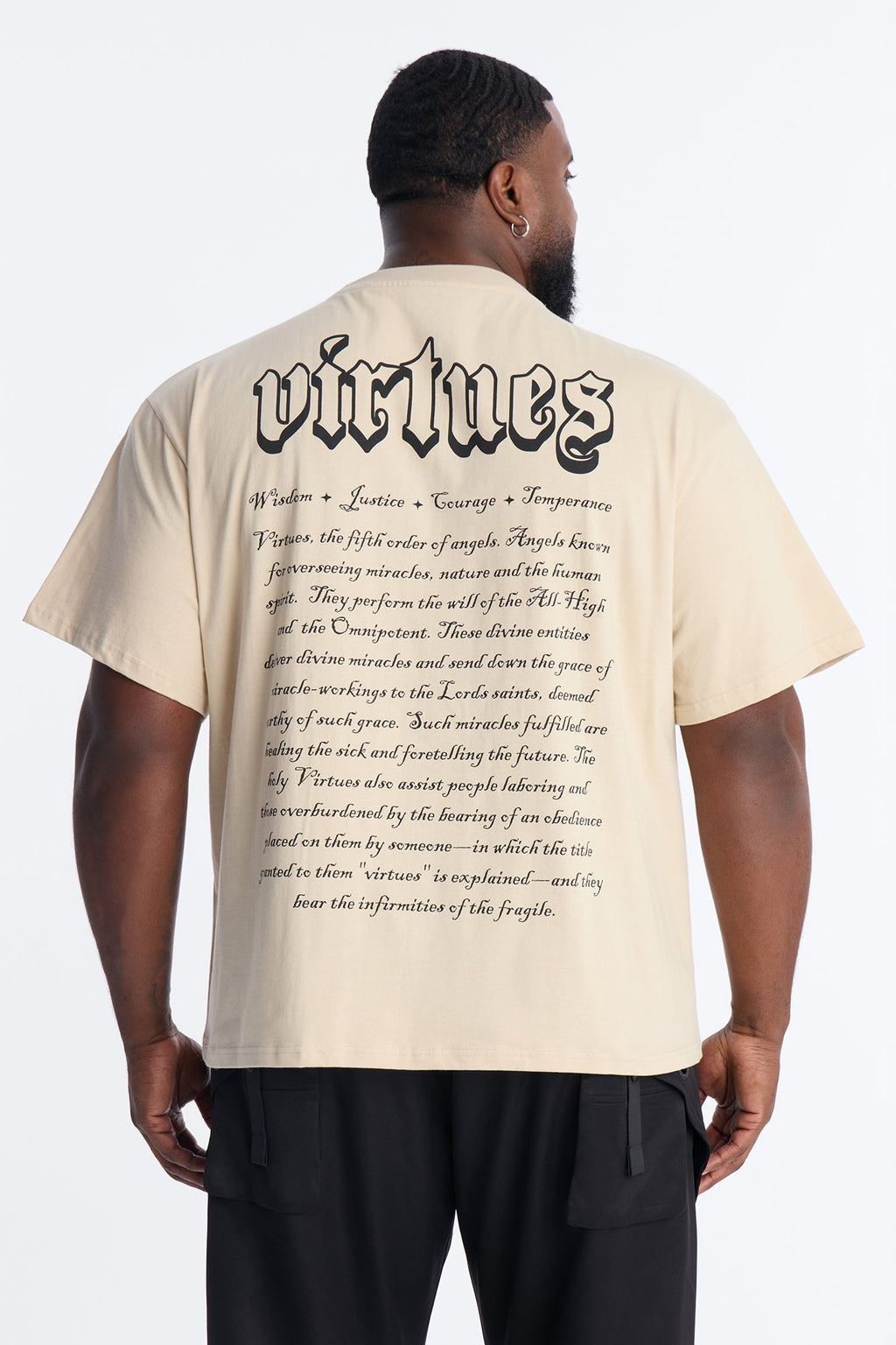 Oversized Affirmational Virtues Short Sleeve Tee - Sand