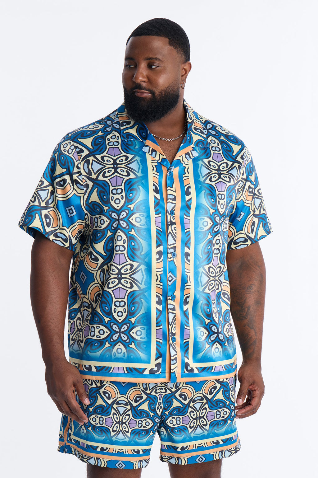 Mosaic Resort Printed Cuban Collar Shirt - Multi Color