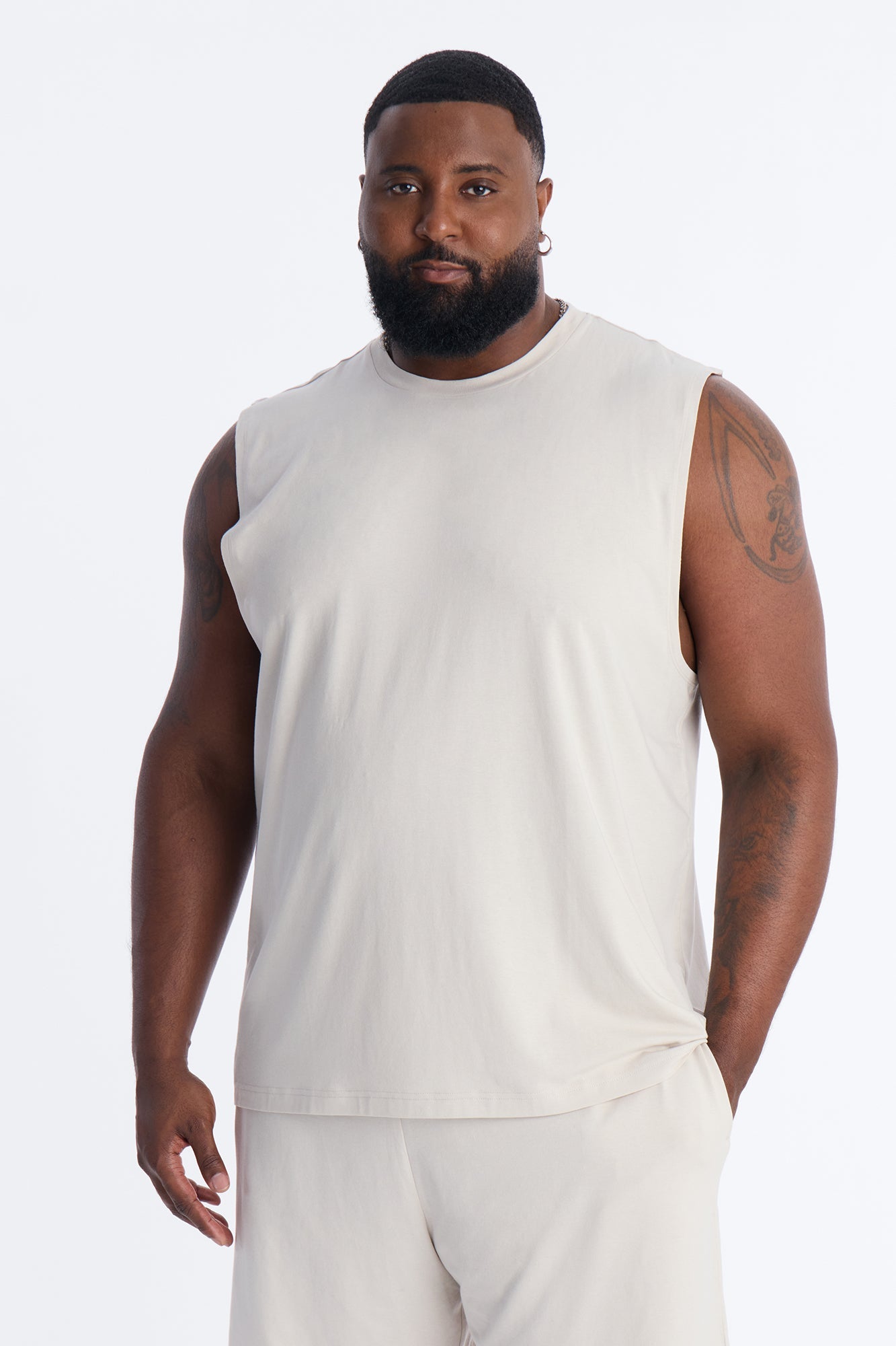 Essential Modal Lounge Sleeveless Muscle Tee - Stone
