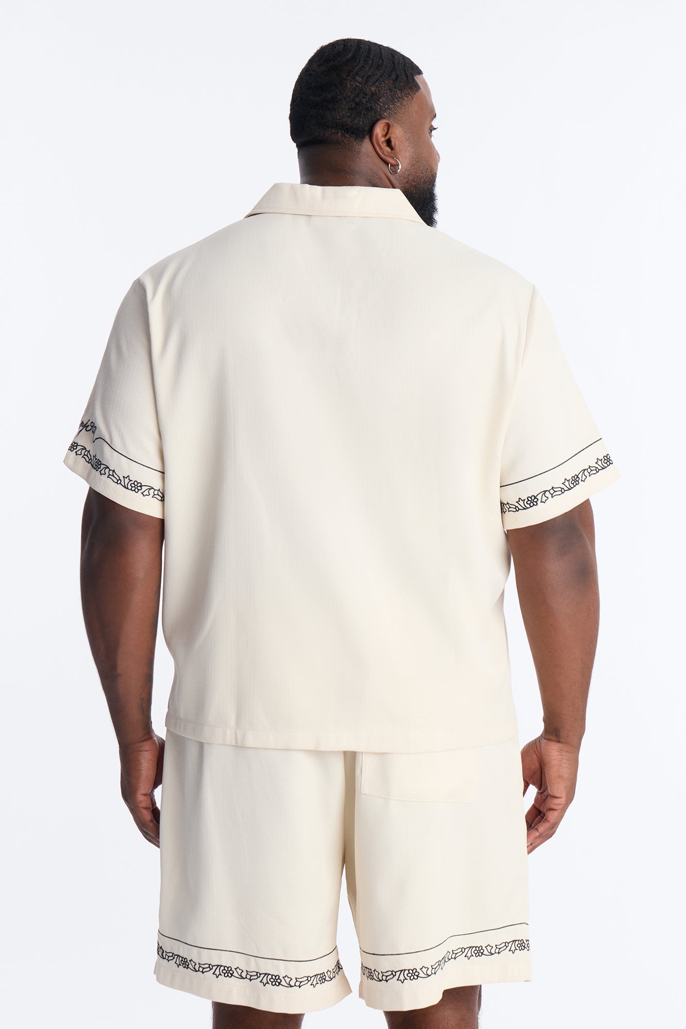 St. Tropez Embroidered Cuban Collar Button Up Shirt - Cream