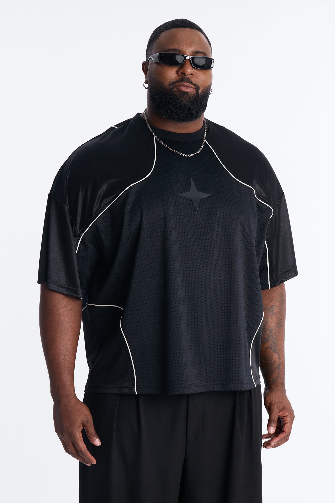 Boxy Mesh Core Reflect Jersey Shirt - Black