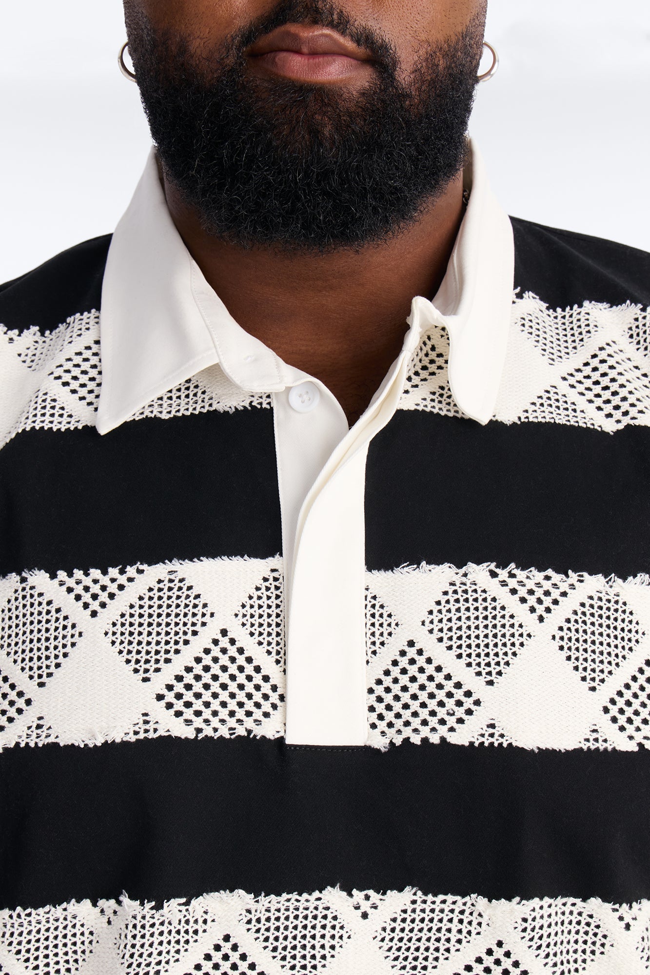Oversized Offshore Reef Crochet Polo Shirt - Black/White