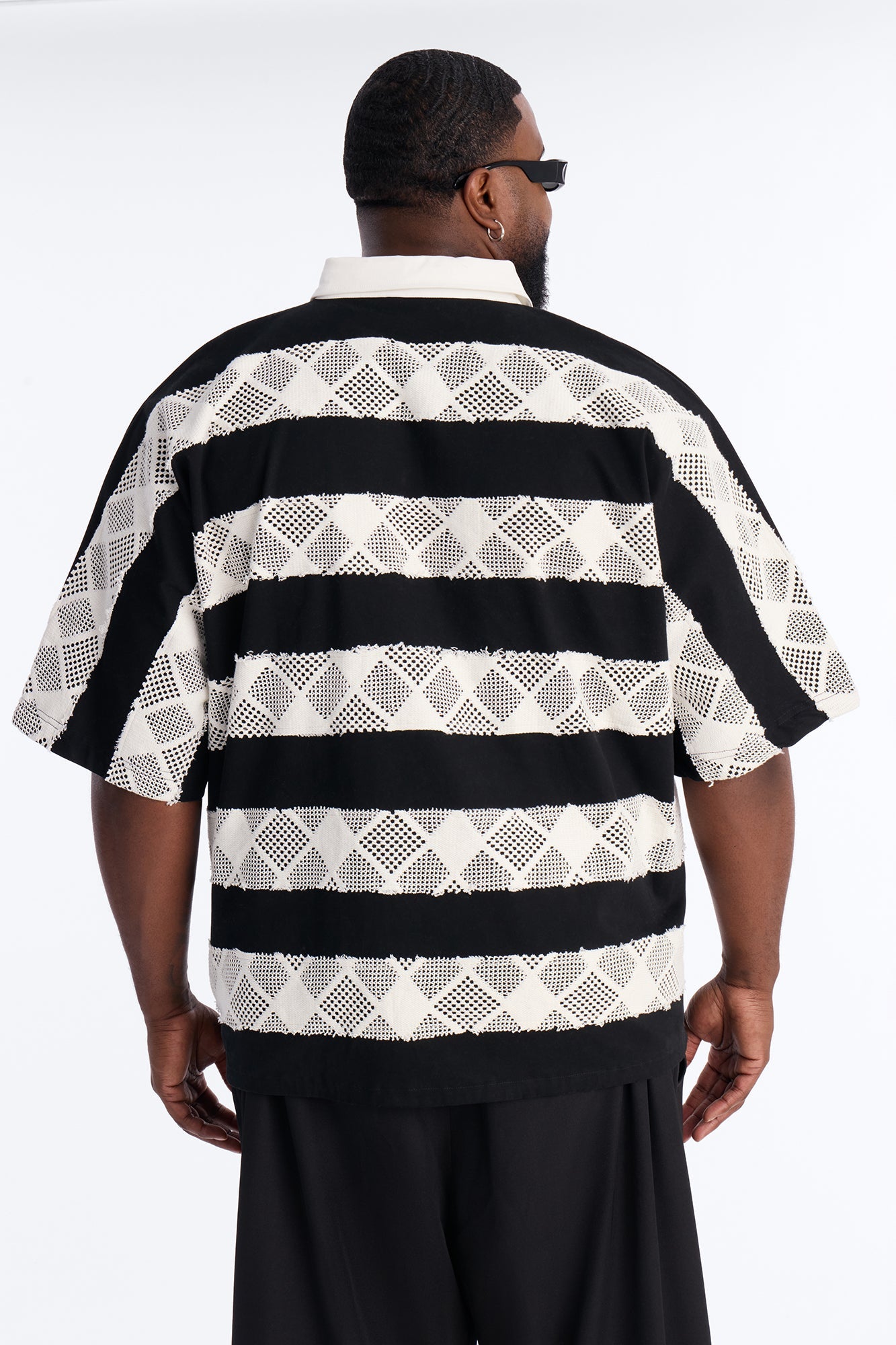 Oversized Offshore Reef Crochet Polo Shirt - Black/White