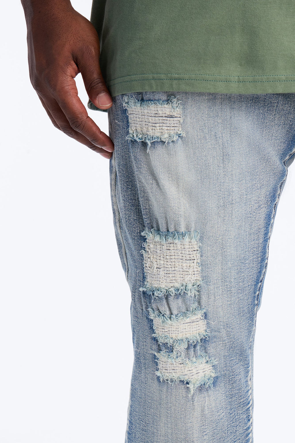 Stacked Skinny Flare Rouge Ripped Jeans - Light Wash