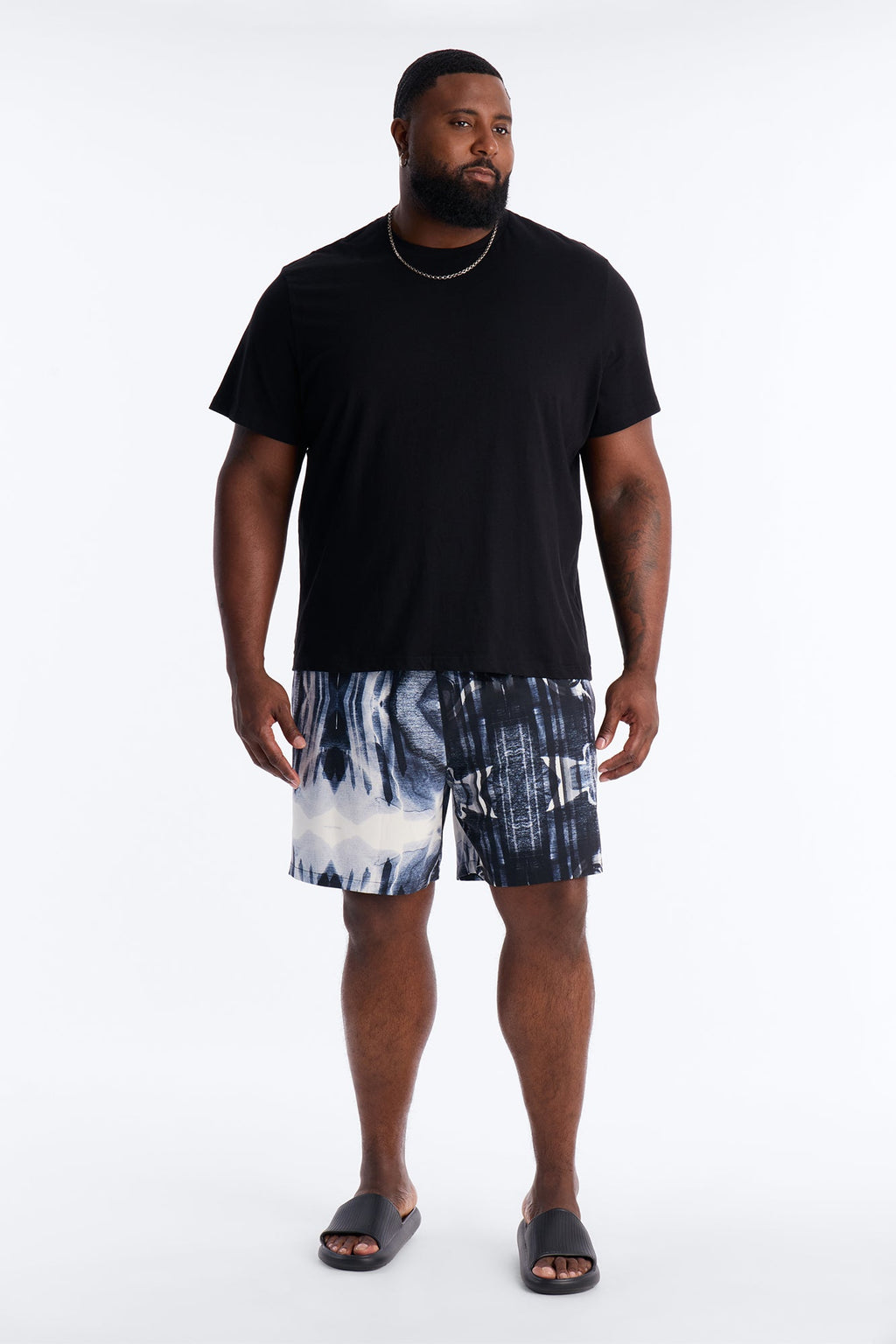 Abstract Oxide Printed Swim Trunk 7″ - Black