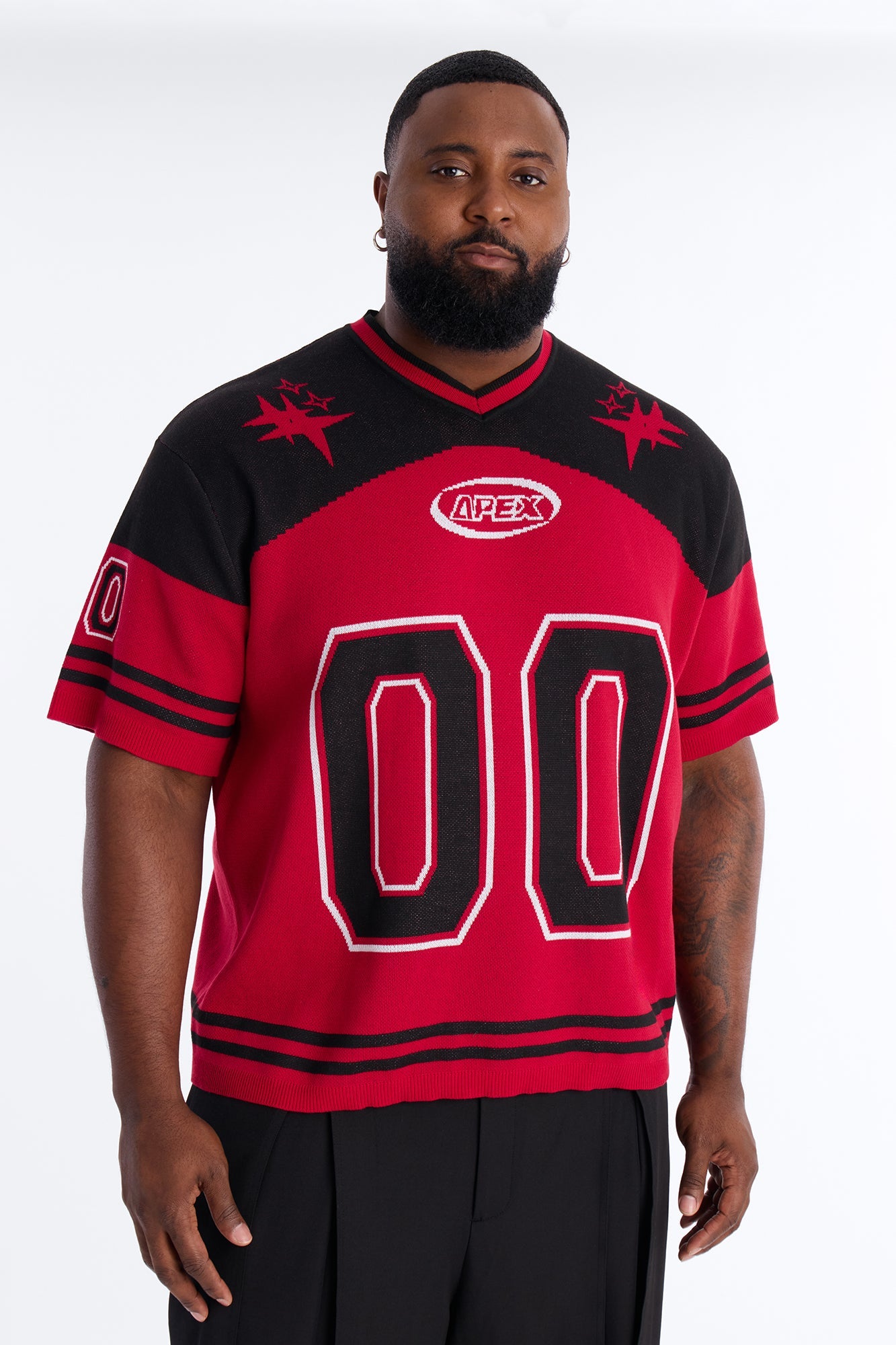 Short Sleeve Graphic Jersey Sweater - Red/Black