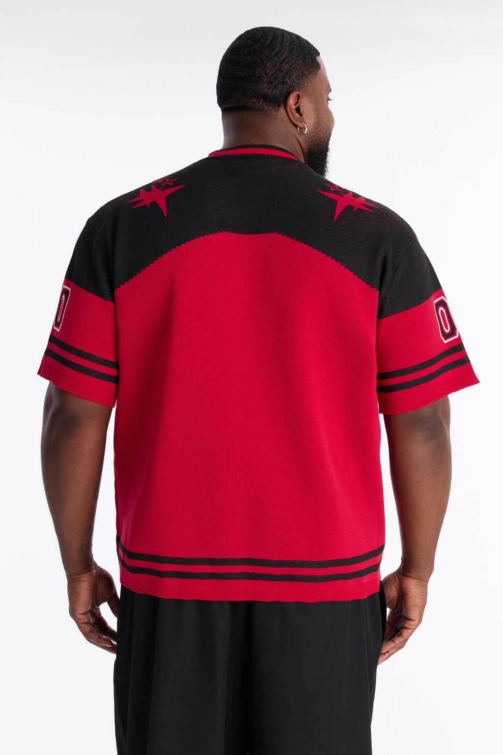 Short Sleeve Graphic Jersey Sweater - Red/Black