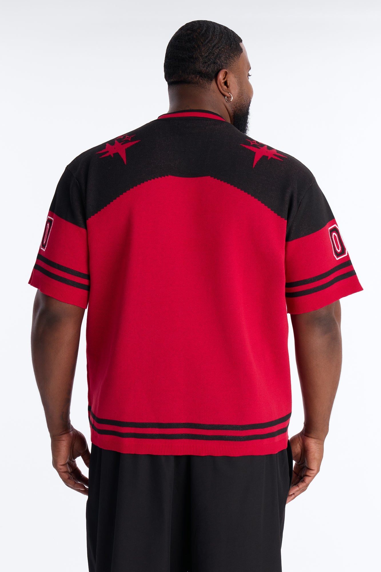 Short Sleeve Graphic Jersey Sweater - Red/Black