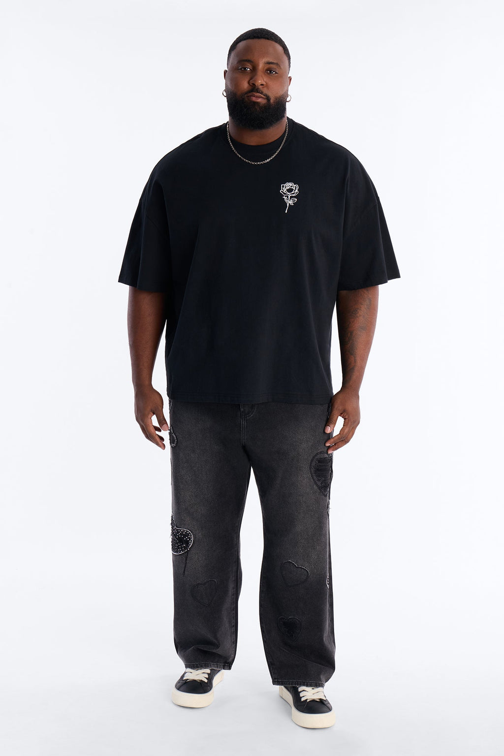 Baggy Stressin' Hearts Jeans - Black Wash