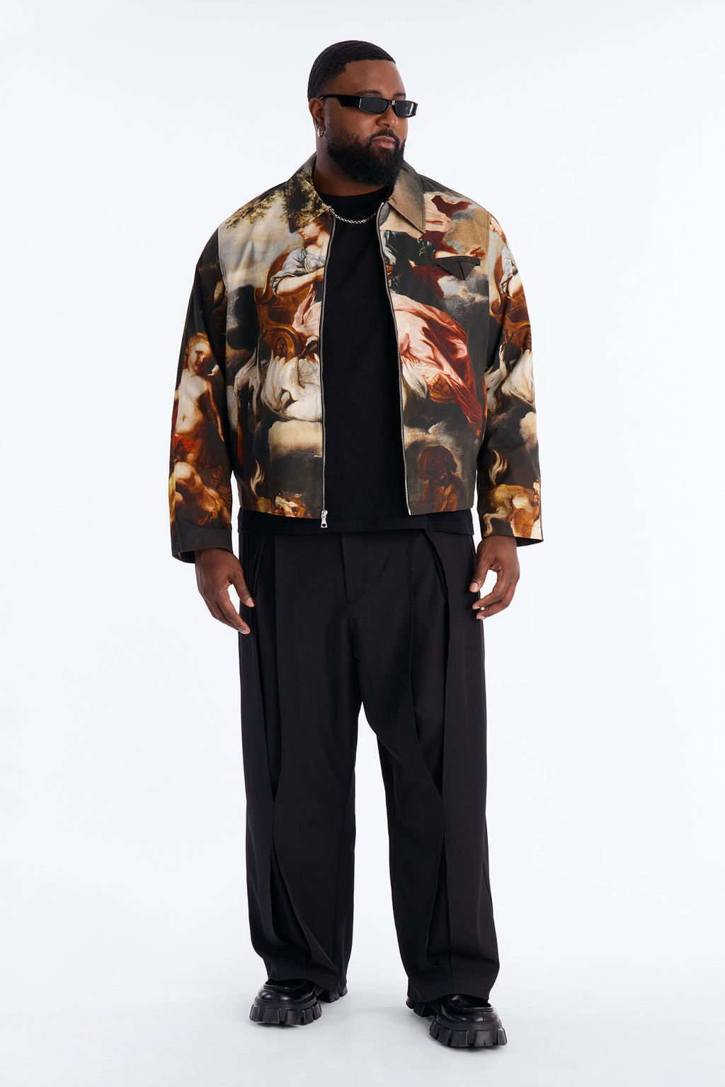 Cropped Renaissance Printed Twill Work Jacket - Multi Color