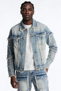 Tattered Cargo Denim Trucker Jacket - Light Wash