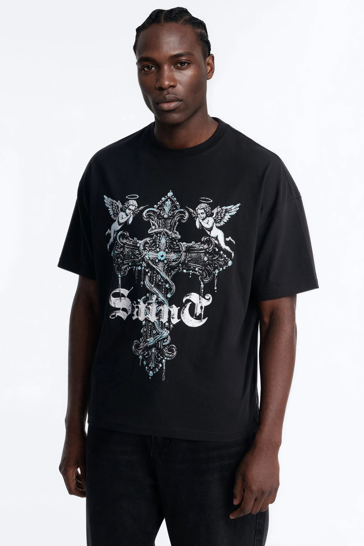 Saints Protect Me Oversized Short Sleeve Tee - Black