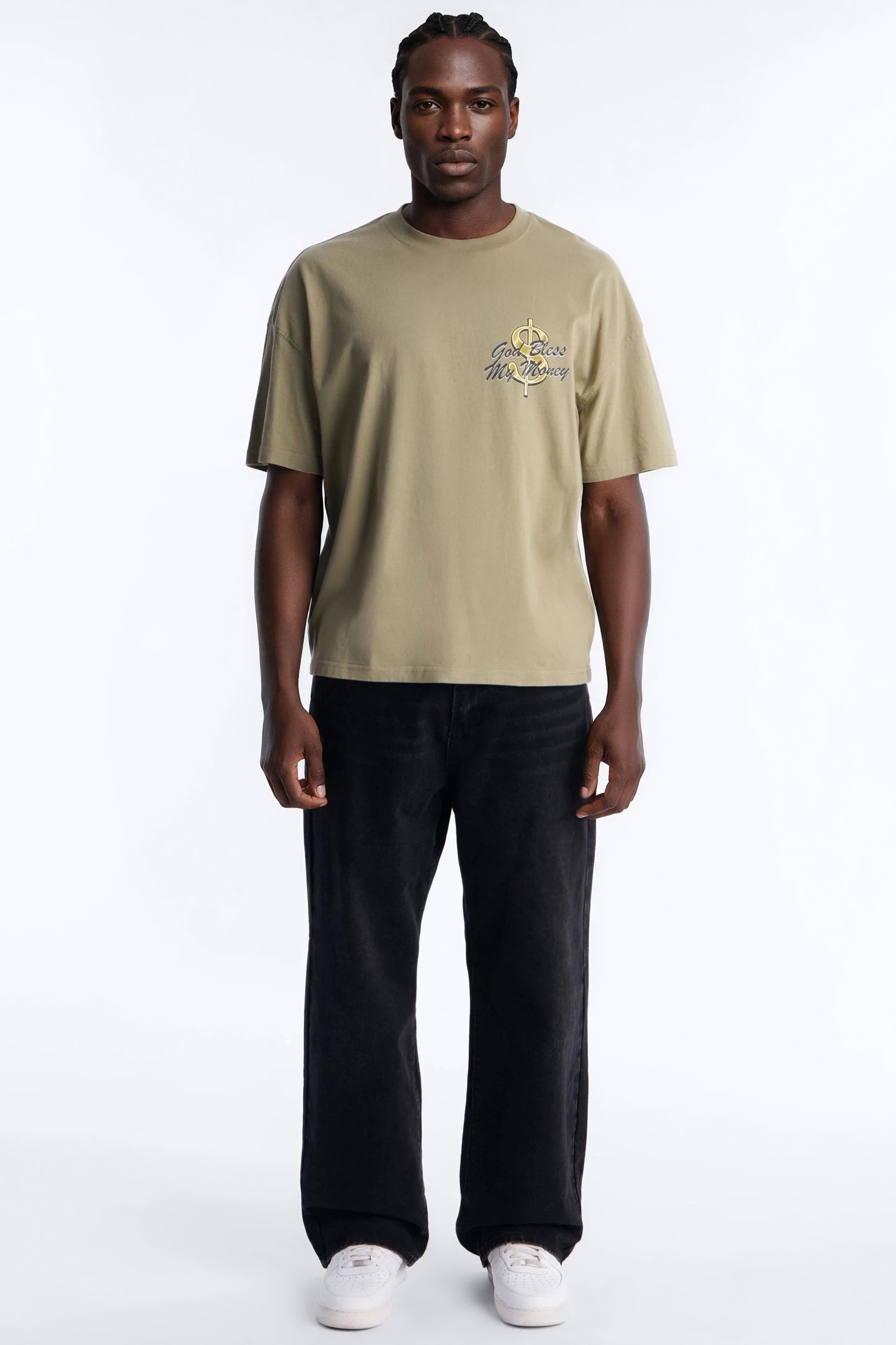 God Bless My Money Oversized Short Sleeve Tee - Olive