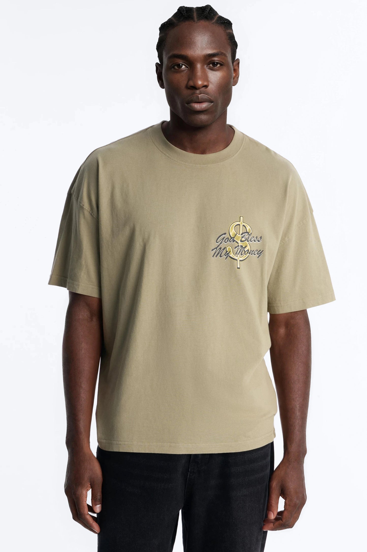 God Bless My Money Oversized Short Sleeve Tee - Olive