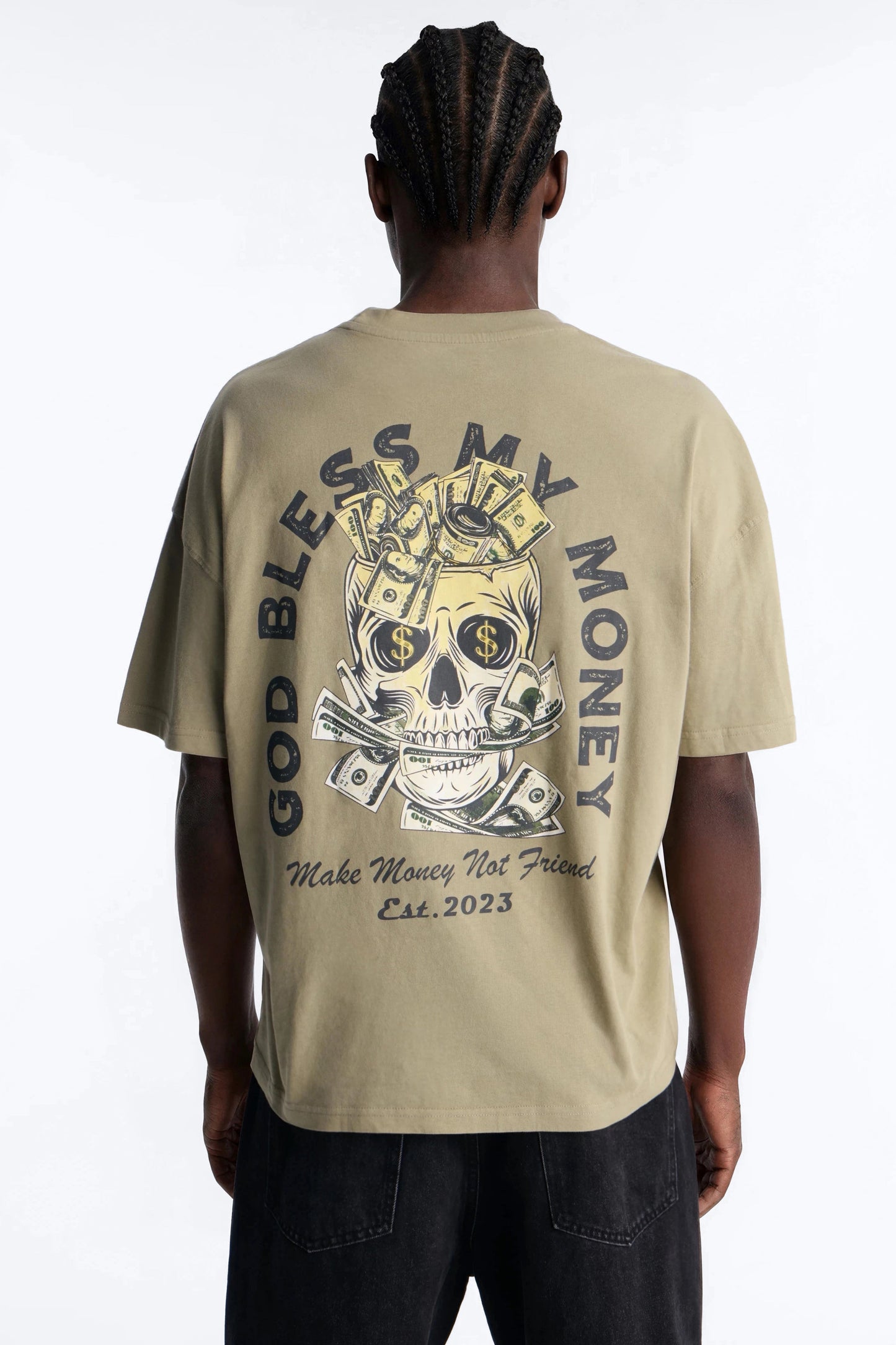 God Bless My Money Oversized Short Sleeve Tee - Olive