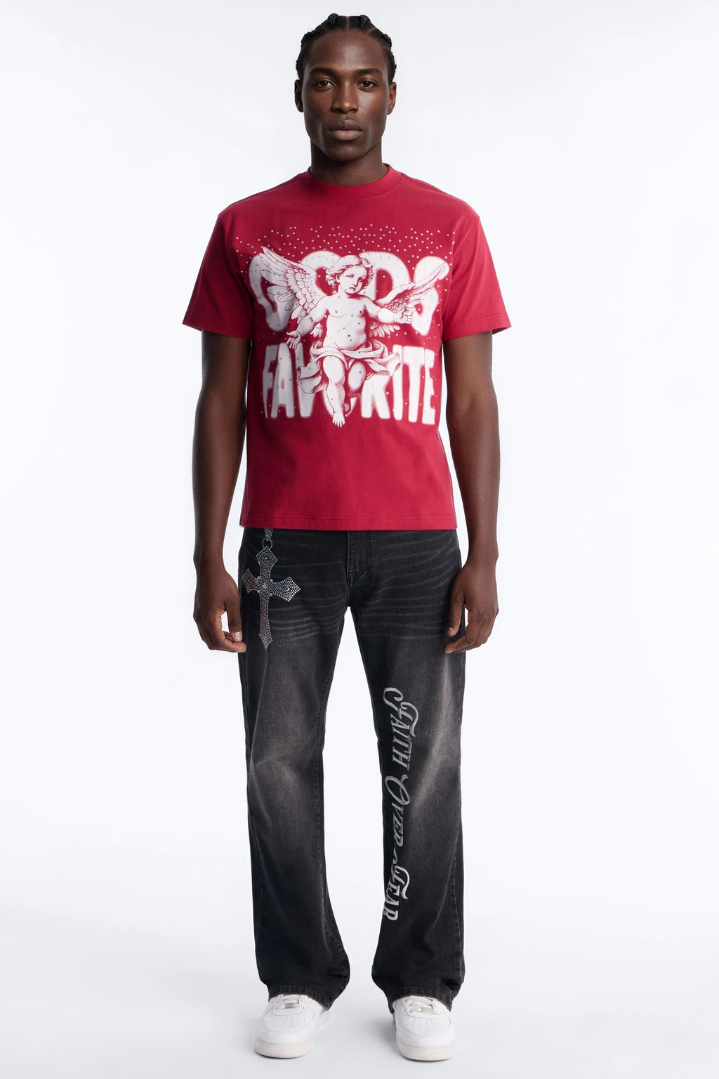God's Favorite Rhinestones Short Sleeve Tee - Red
