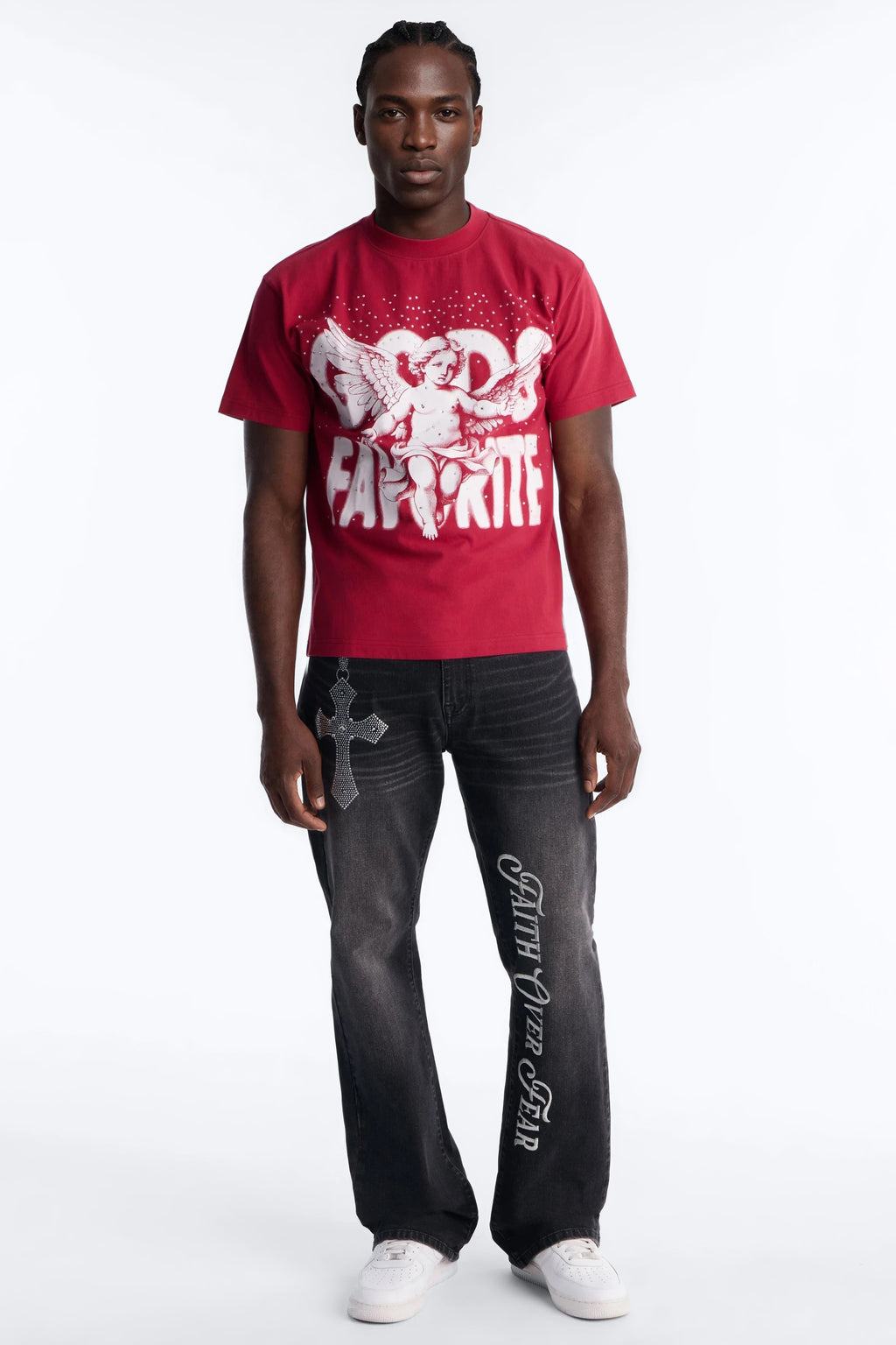 Stacked Slim Flare Faith Over Fear Drip Jean - Black Wash