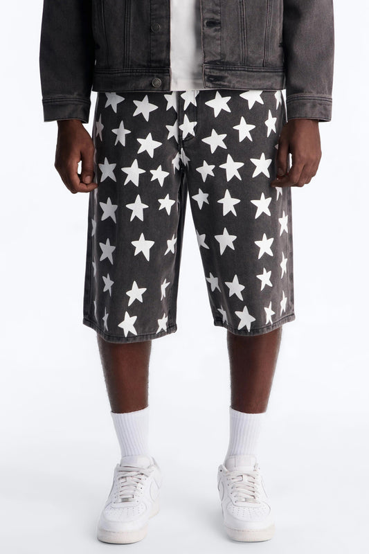 Baggy Star Spangled Denim Short - Black Wash