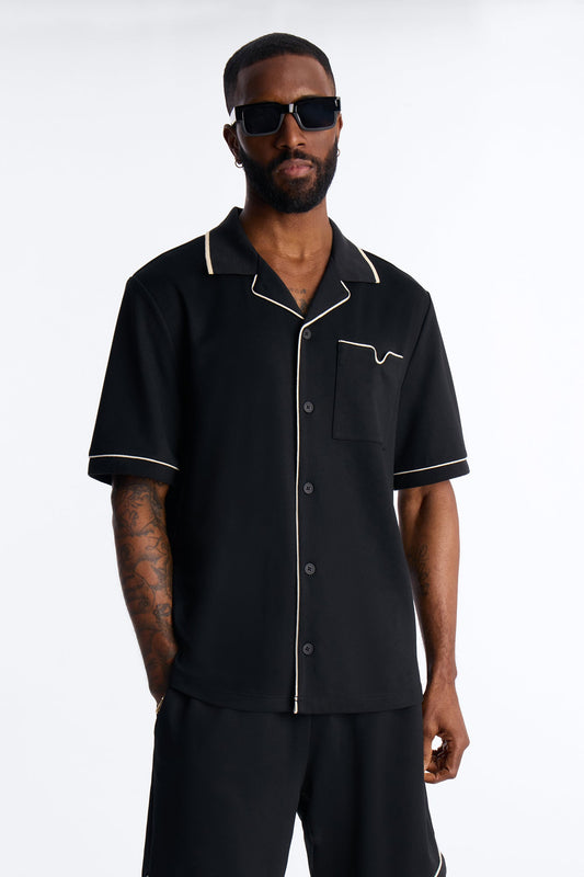 Noir Cuban Collar Shirt - Black