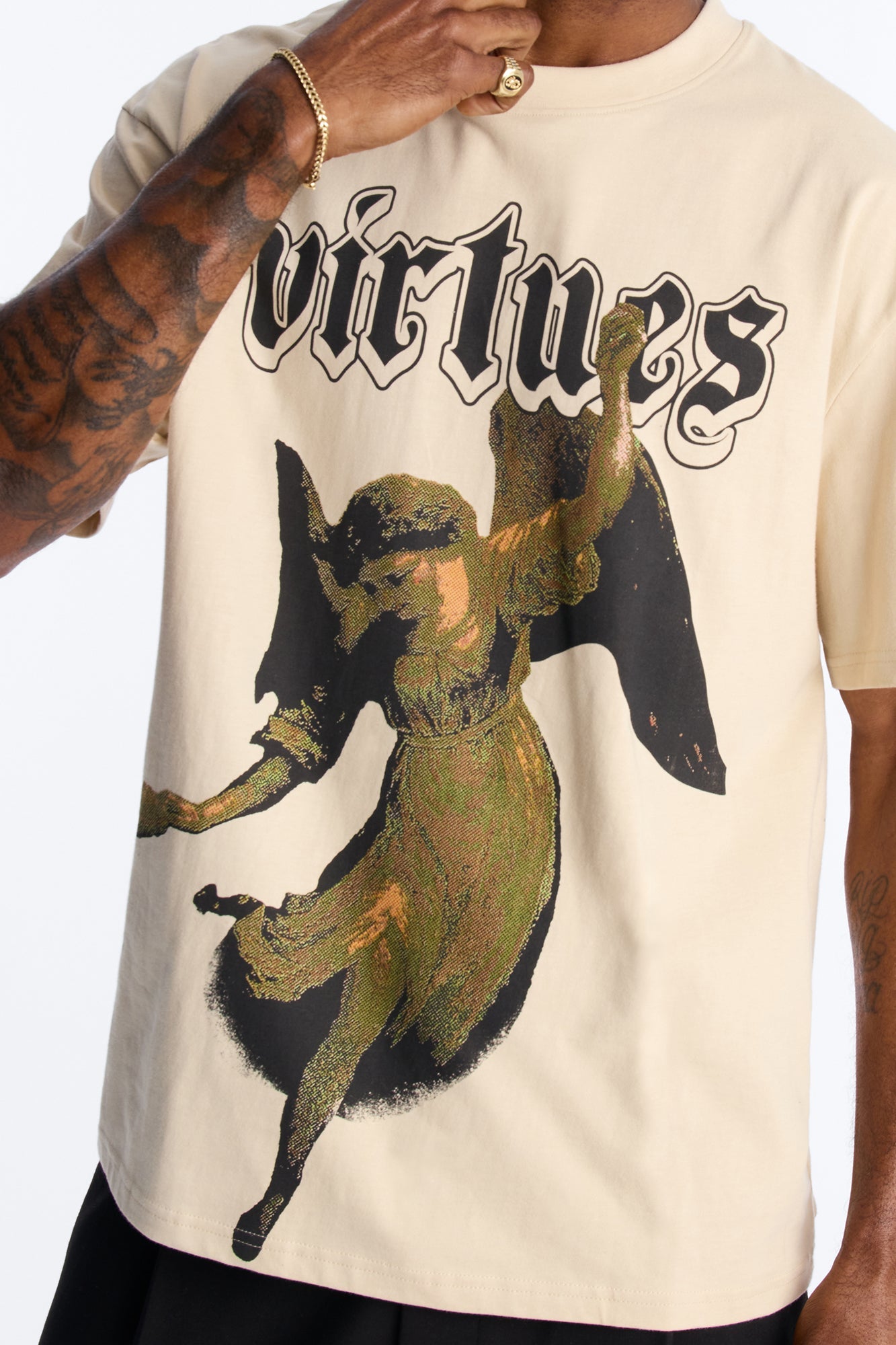 Oversized Affirmational Virtues Short Sleeve Tee - Sand