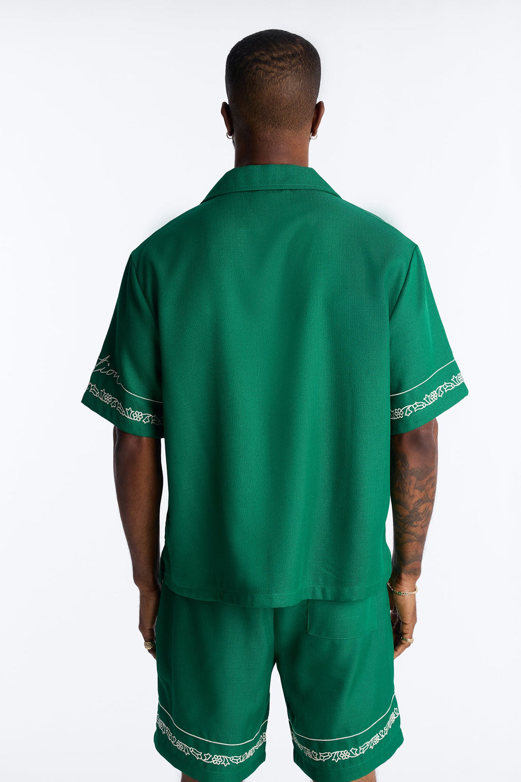 Kingston Embroidered Cuban Collar Button Up Shirt - Green