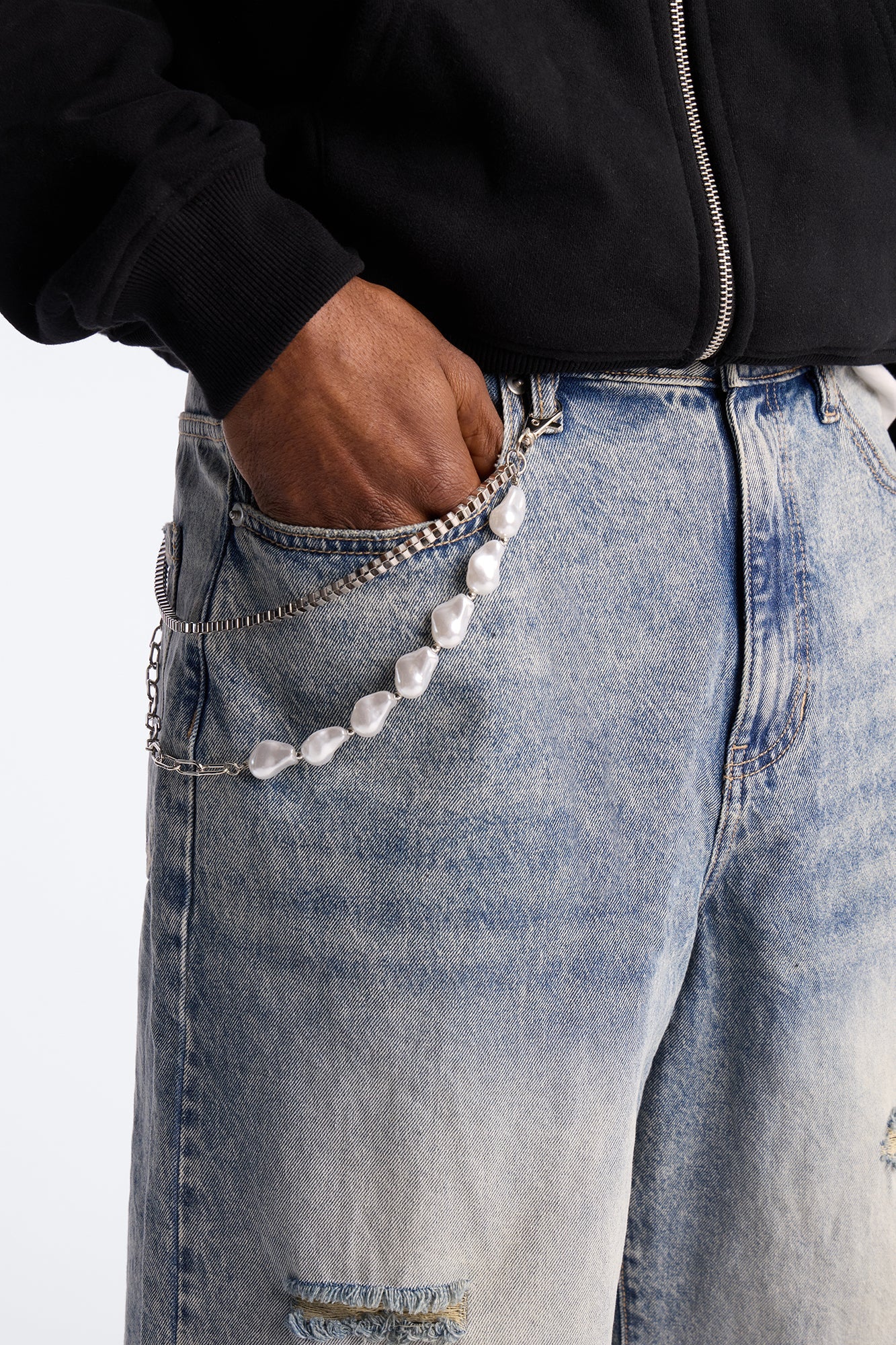 Pearl Multi Link Stacked Pant Chain - Silver