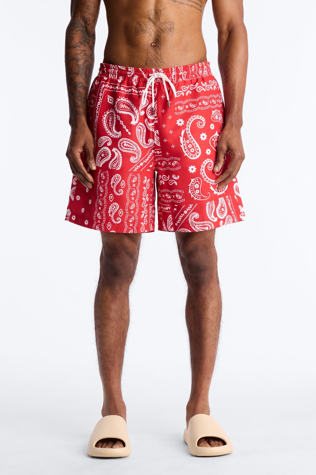 Wild Paisley Printed Swim Trunk 7″ - Red