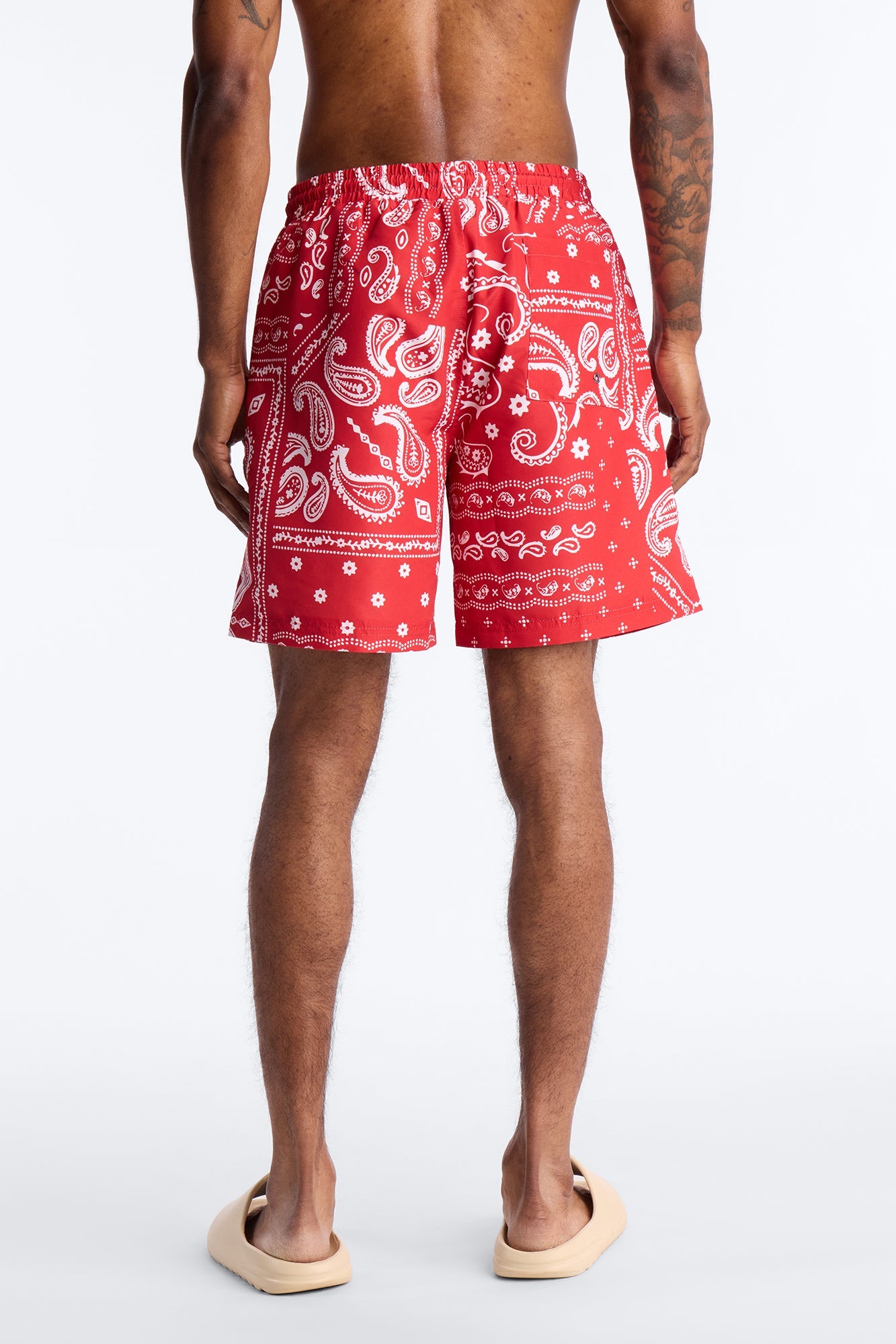 Wild Paisley Printed Swim Trunk 7″ - Red