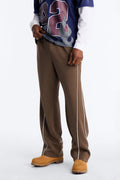 Straight Structured Fleece Piped Pant - Brown