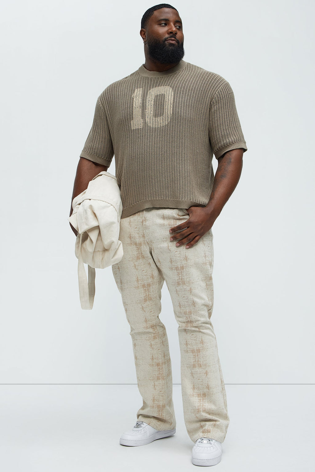 Rough Mark Stacked Slim Flare Pants - Tan