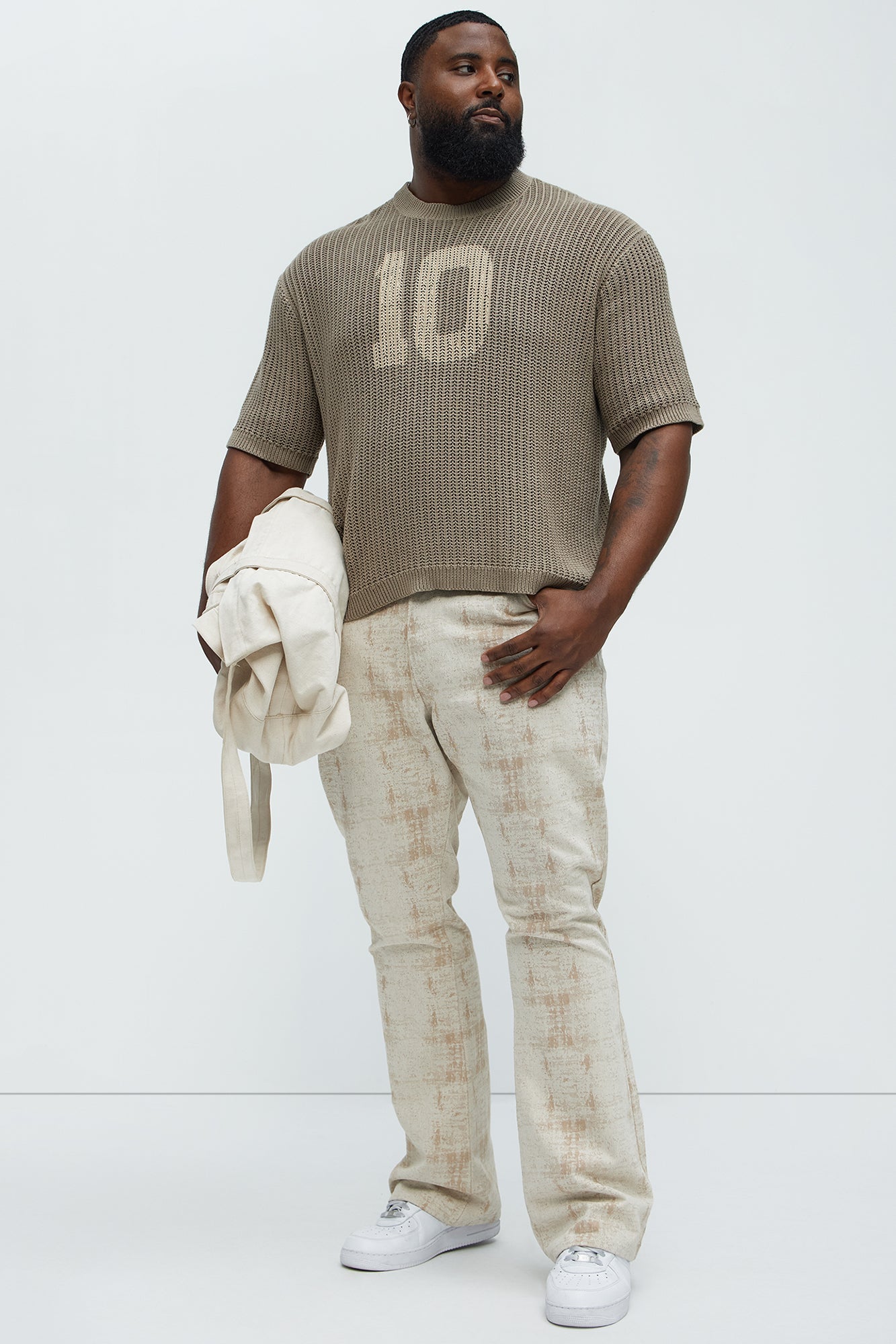 Rough Mark Stacked Slim Flare Pants - Tan