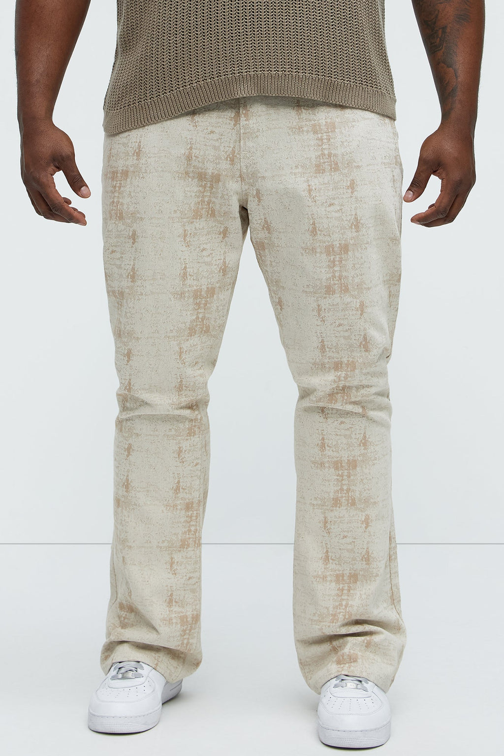 Rough Mark Stacked Slim Flare Pants - Tan