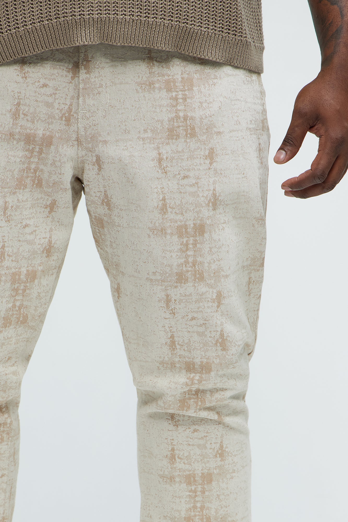 Rough Mark Stacked Slim Flare Pants - Tan