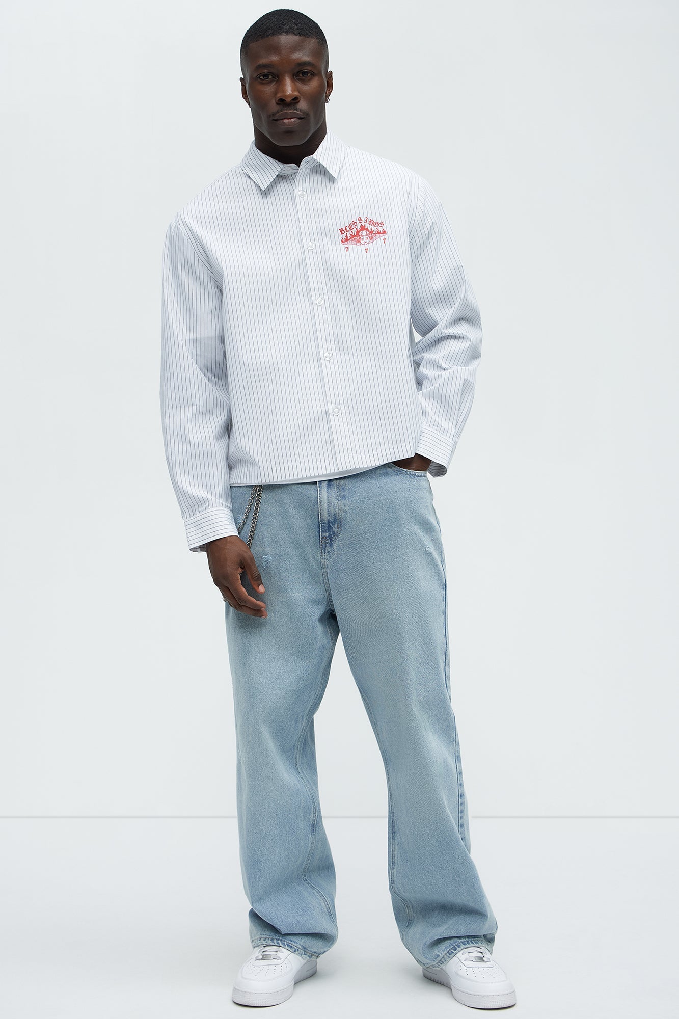 Cropped Saints And Sinners Long Sleeve Button Up - White