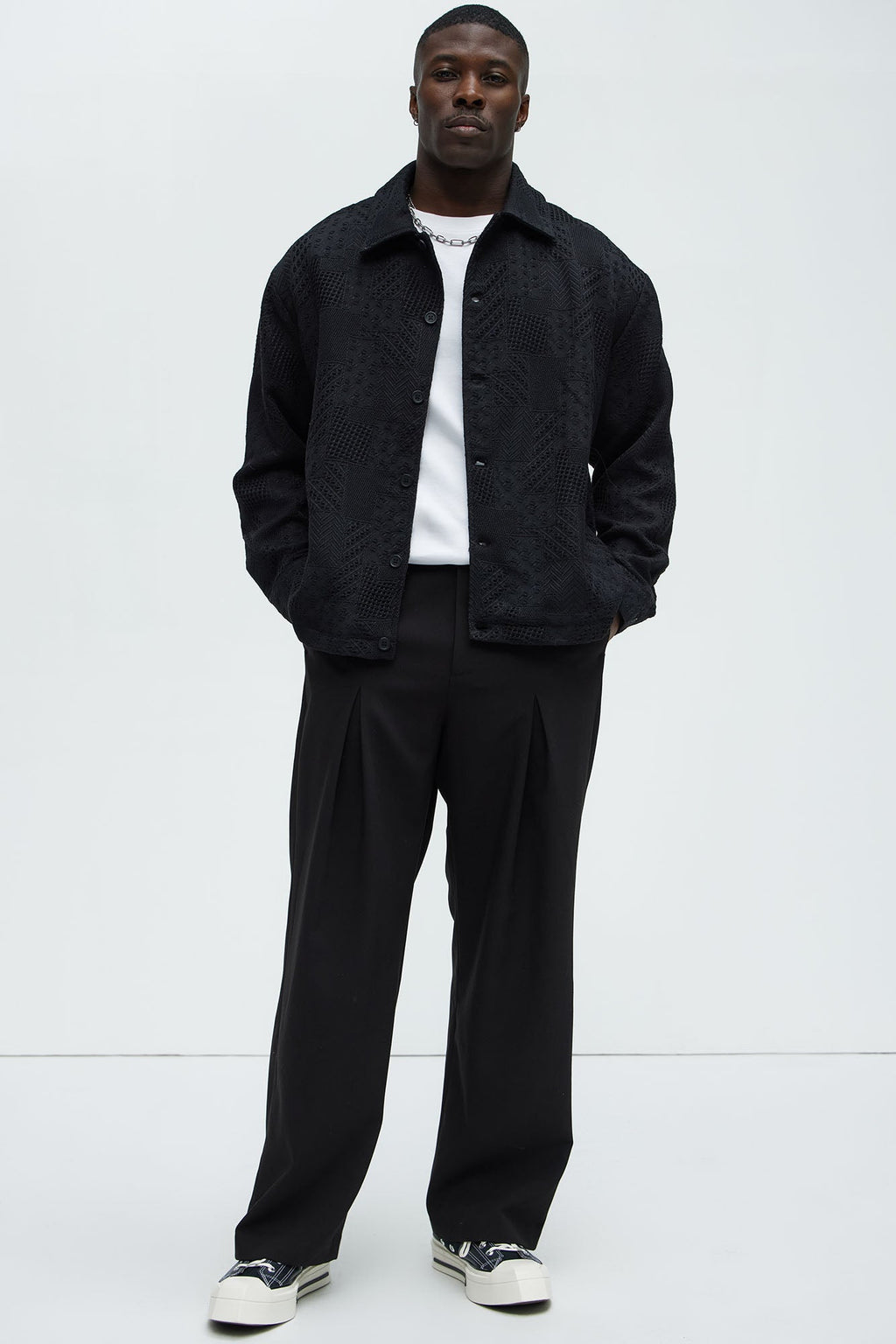 Meknes Jacquard Pattern Jacket - Black