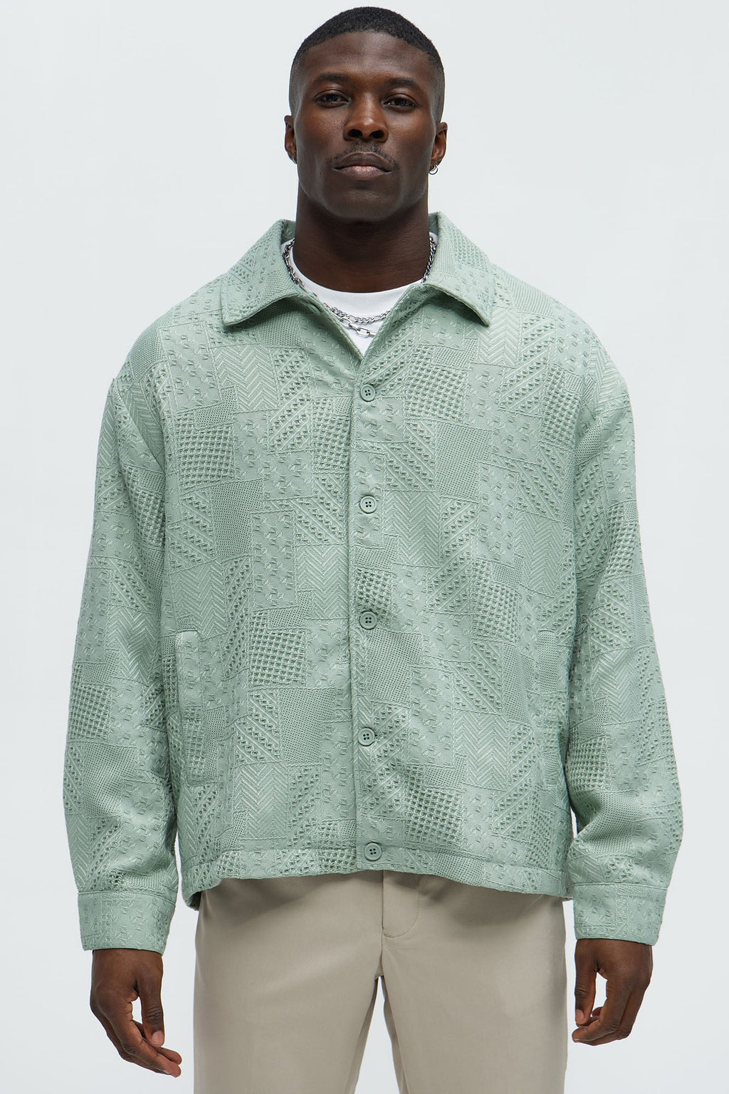 Meknes Jacquard Pattern Jacket - Sage