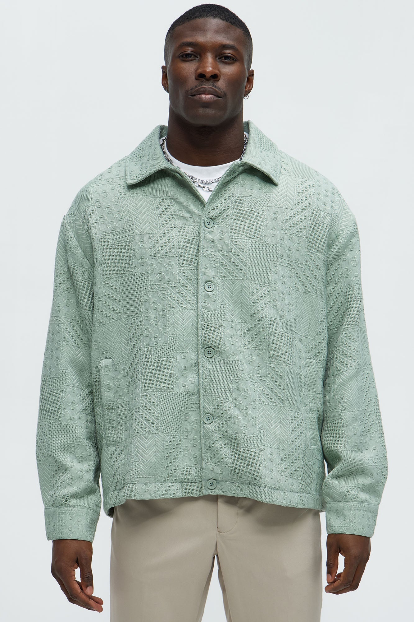 Meknes Jacquard Pattern Jacket - Sage