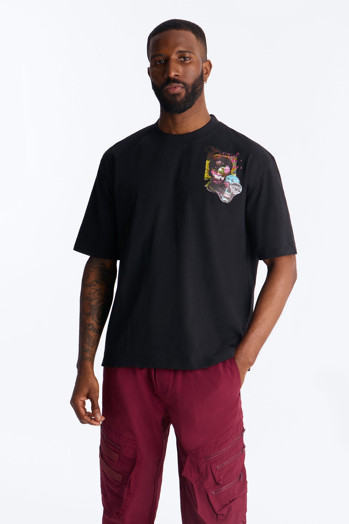 Too Real Embroidery Short Sleeve Tee - Black
