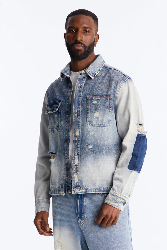 Cropped Hyperion Button Up Shirt - Bleach Blue Wash