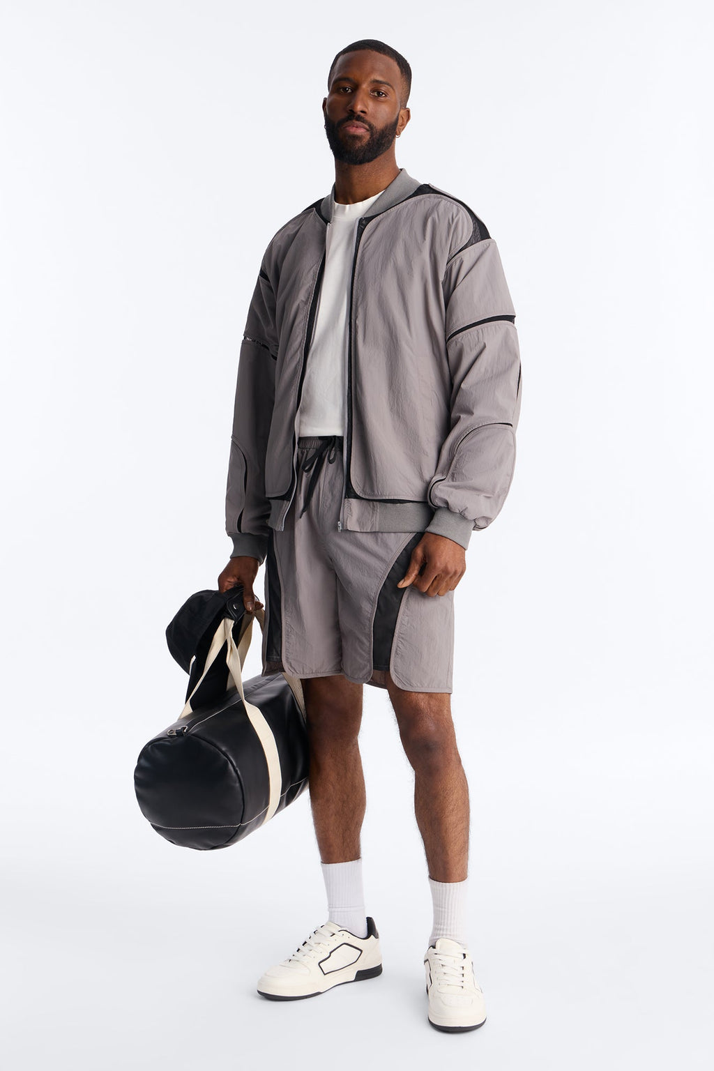 Courtside Mesh Paneled Bomber Jacket - Charcoal