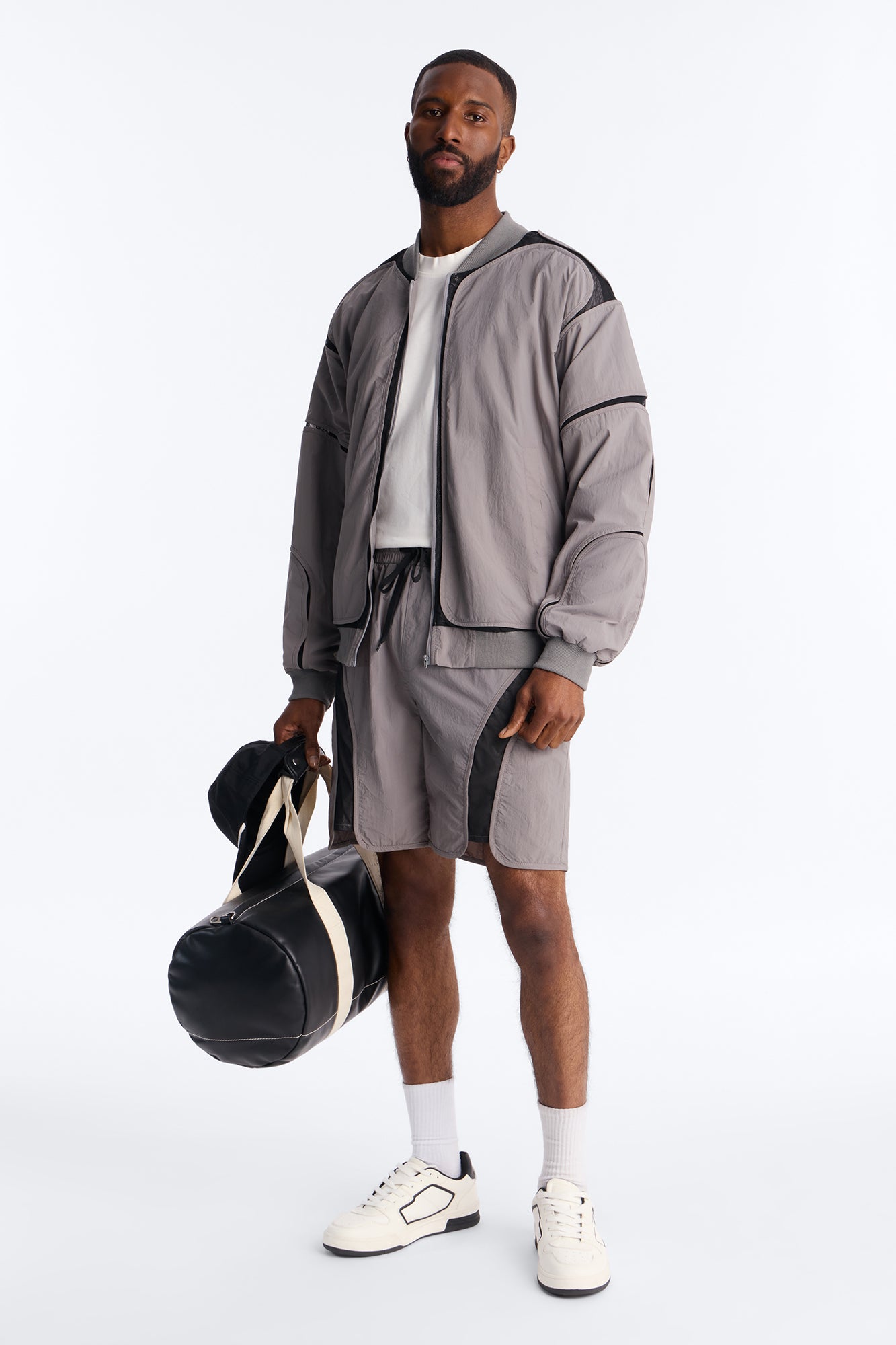 Courtside Mesh Paneled Bomber Jacket - Charcoal