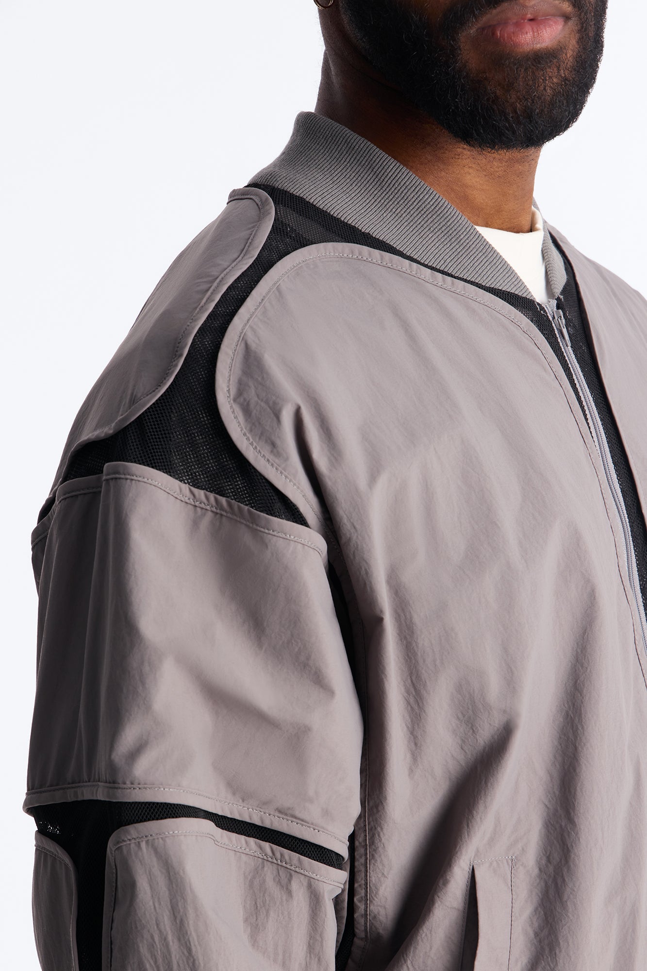 Courtside Mesh Paneled Bomber Jacket - Charcoal