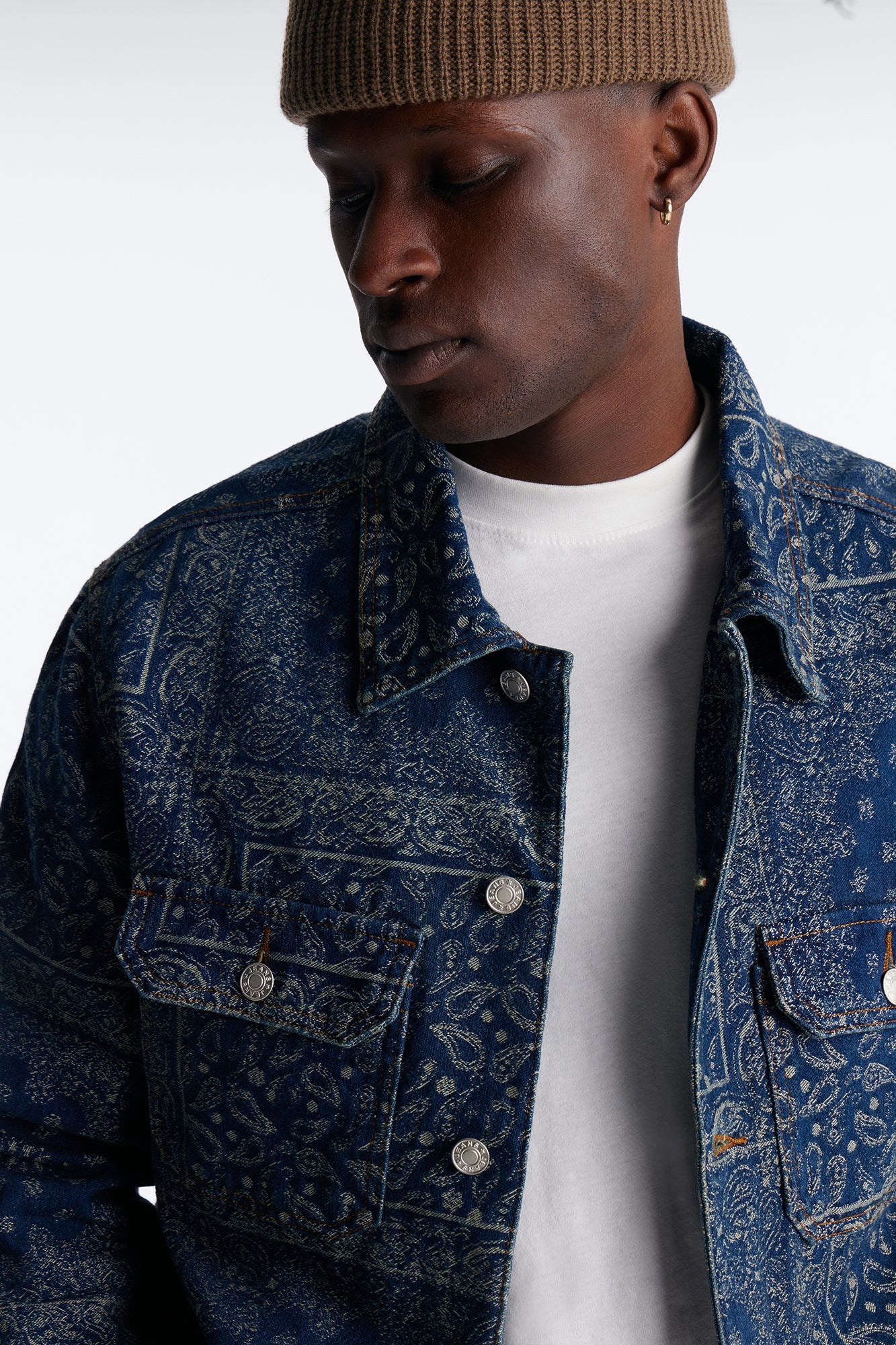 Cropped Street Paisley Denim Work Jacket - Dark Wash